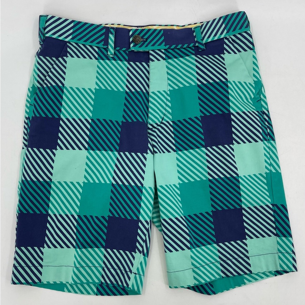 Loudmouth Golf Shorts Blue & Turquoise Plaid Check Pattern Mens Size 33 10.5 I/S